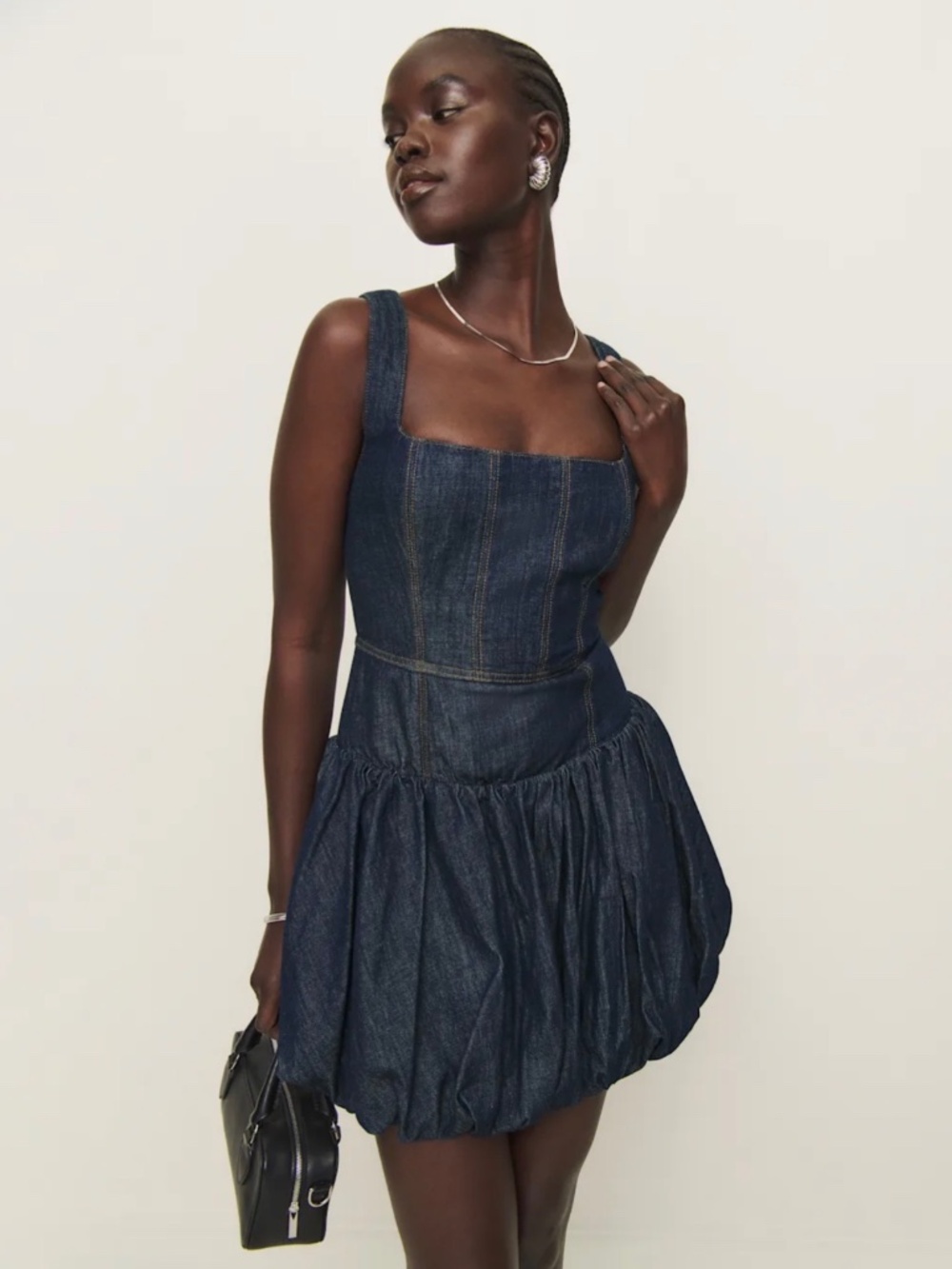Reformation Delia Denim Mini Dress Blue - Size 12
